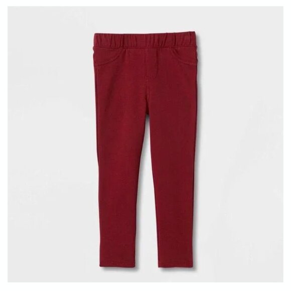 Toddler Girls' Knit Jeggings - Cat & Jack Burgundy 4T - Picture 1 of 4
